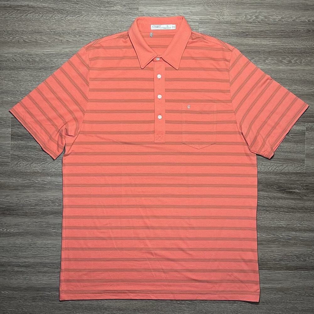 Criquet Performance Players Shirt Mens XL Salmon Stripe Pima Blend Golf Polo EUC